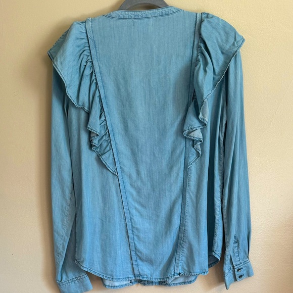 NWOT 🔹PAIGE Chambray Ruffled Button Down Tencel Long Sleeve Shirt (brand new!) - Picture 6 of 7